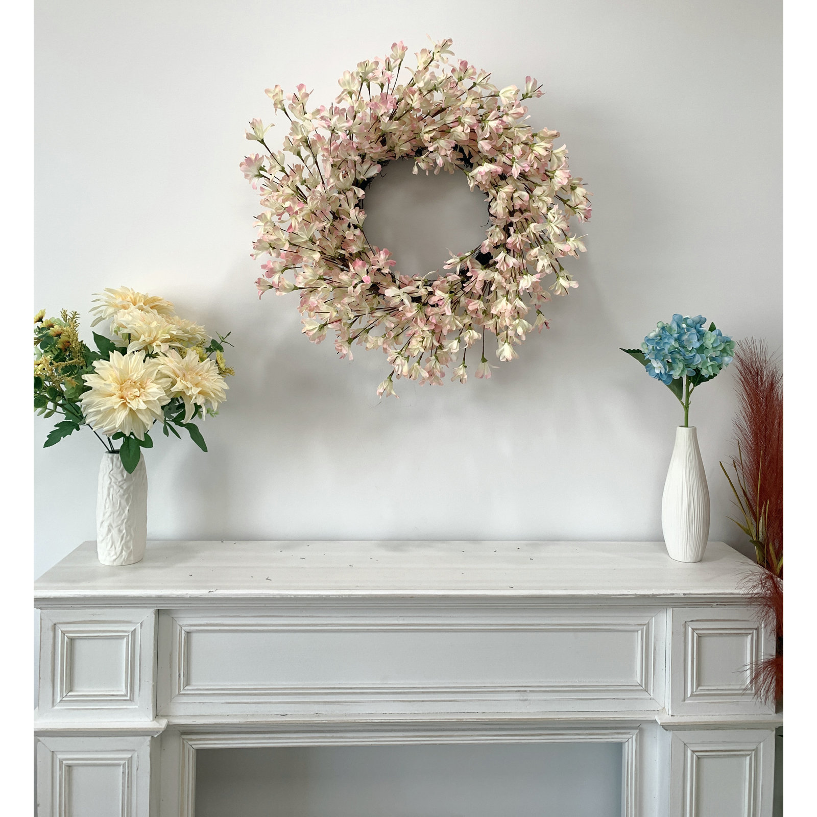 24" Handcrafted Forsythia Everyday Wreath, Pink