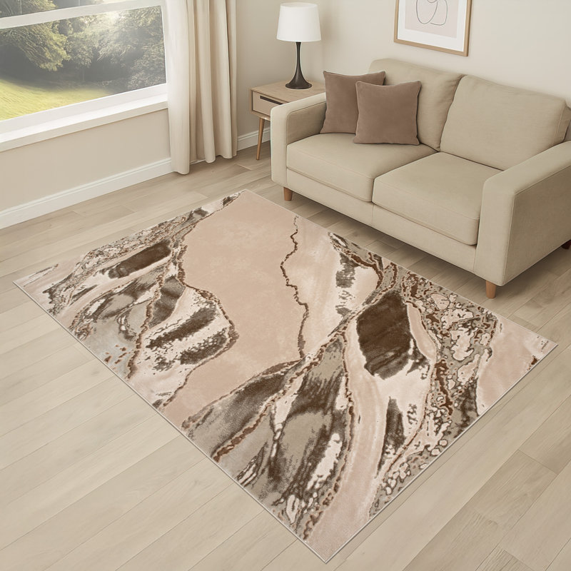 Rectangle Marble Area Rug, Beige, Rectangle 120 x 170 cm