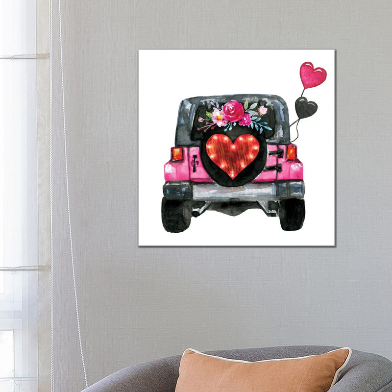 Valentine's Day Jeep Back by Ephrazy Graphics - Wrapped Canvas Print, 66.04 cm H x 66.04 cm W x 1.91 cm D