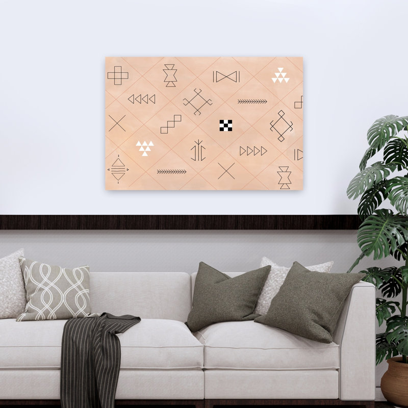Geometric Tribal Symbols Abstract Geometric Minimalist Wall Art Print 1 Piece Wrapped Canvas Wall Art, 81.28cm H x 121.92cm W