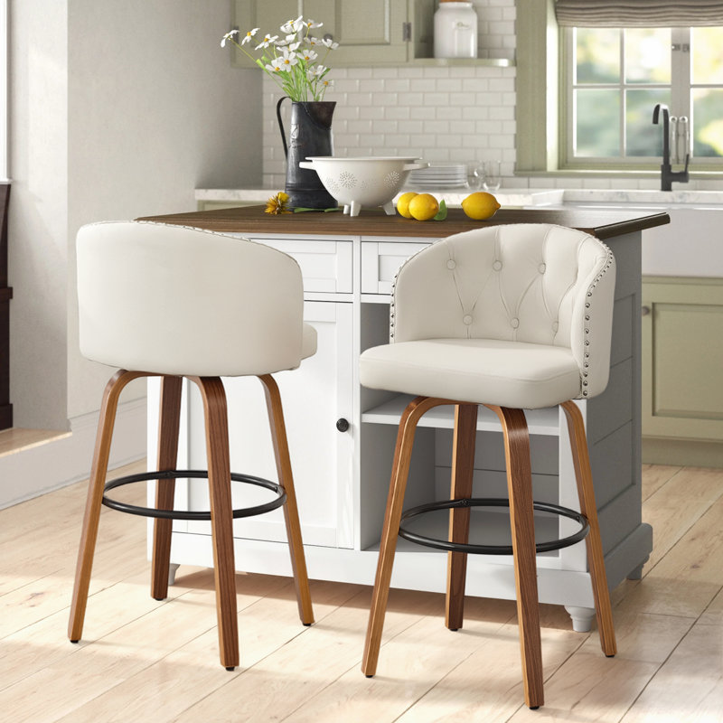  Swivel White Faux Leather 28.2'' Counter Stool with Solid Wood Frame, Bar Stool (29.1" Seat Height), White