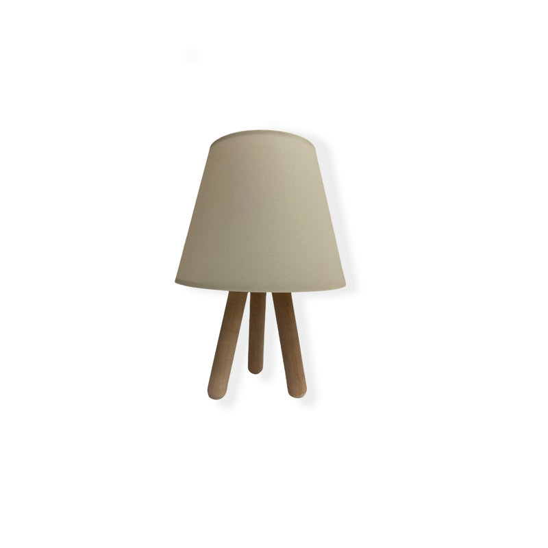 Lampe de table scandinave avec pied en bois, beige | Hauteur totale de 33,0 po, diamètre de la base de 6,7 po, douille E27 (40 W maximum) | Câble 59,1 po avec interrupteur marche / arrêt | Certifié CE, design élégant pour la maison et le bureau