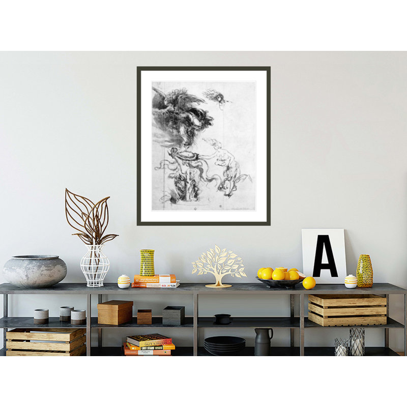 Silhouette d'un ange (plume et encre sur papier) par Leonardo Da Vinci, impression giclée encadrée, H 39,91 po x l 33,5 po