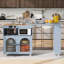 Valencia 56.3" Rolling Kitchen Island With Extended Table,LED Lights,Power Outlets And Glass Doors-1373111941