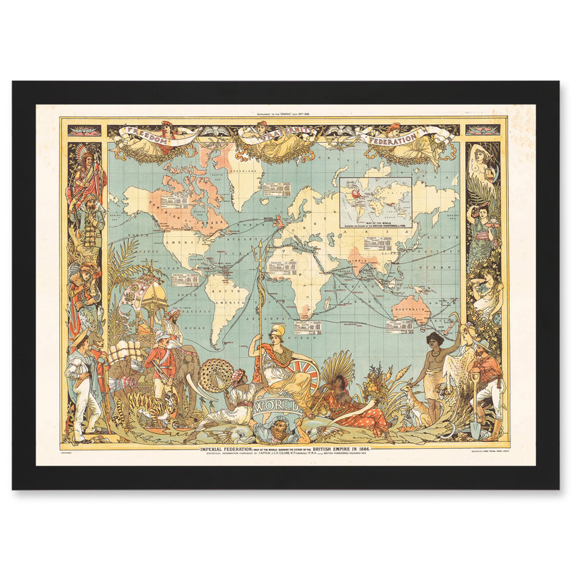 Crane 1886 Pictorial Map British Empire World Colonial Brittania - Single Picture Frame Print, 33cm H x 45.5cm W