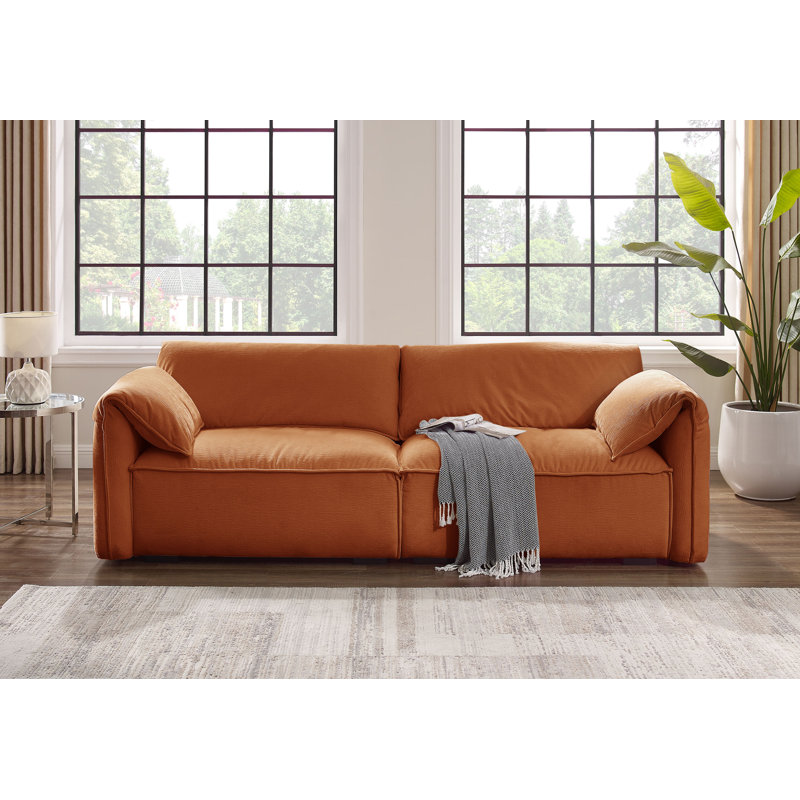 Ericia Upholstered 88.6'' Sofa, Rustic Orange 100% Polyester