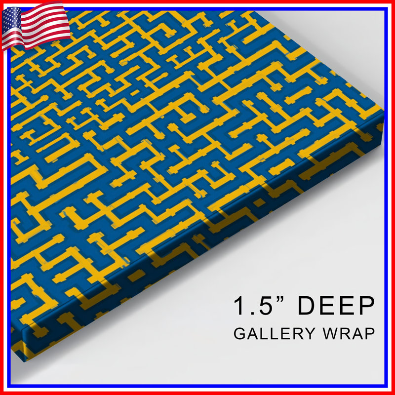 Toile de galerie bleu jaune et labyrinthe en plusieurs tailles, 16 x 16 pouces