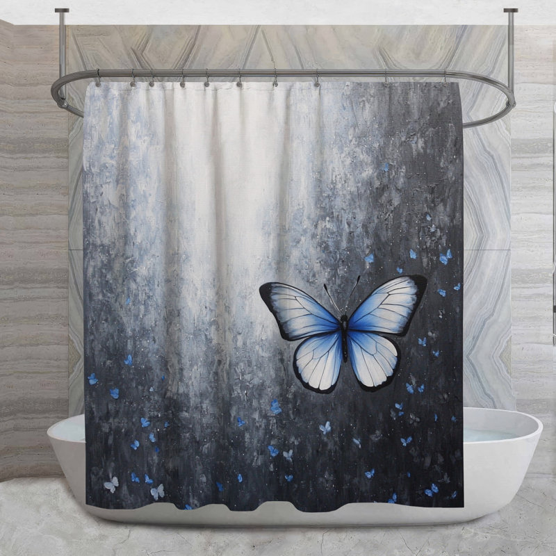 Rideau de douche papillon - décor de salle de bain insecte Hollywood Regency, H 84 po x l 70 po