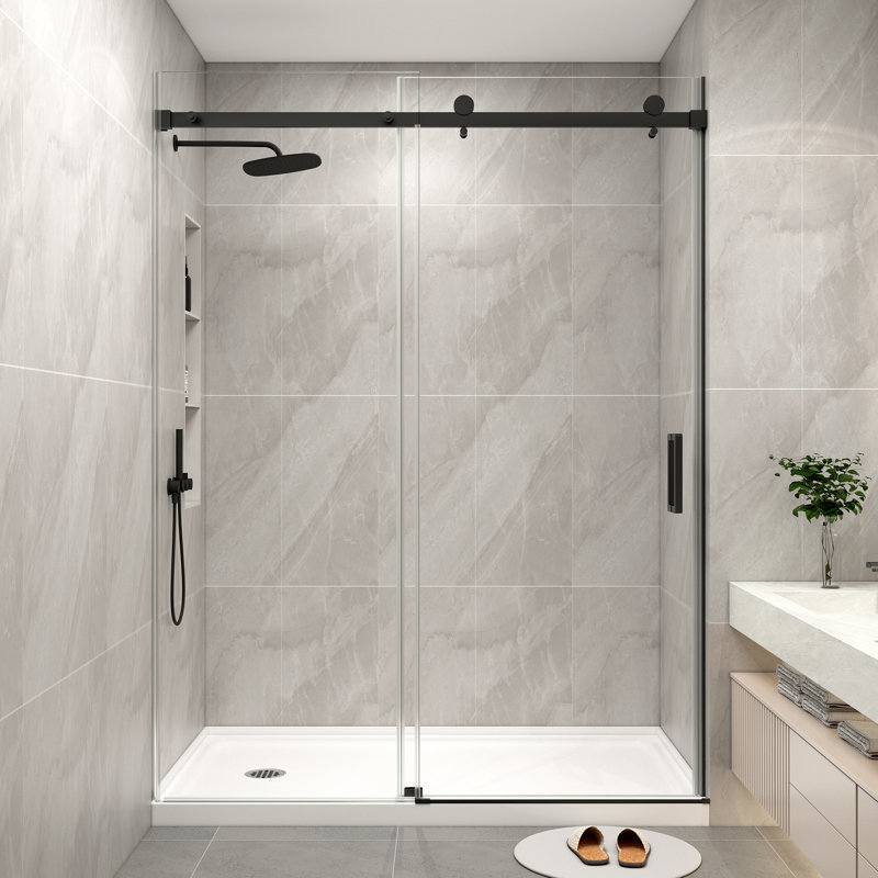 44"- 48" W x 76" H Single Sliding Frameless Shower Door with Clear Tempered Glass, Chrome