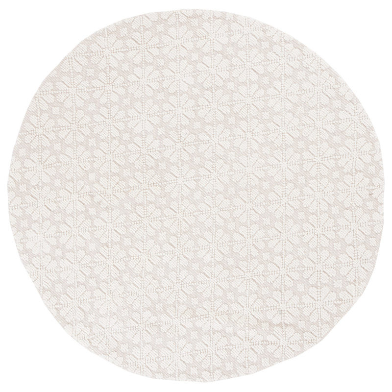 Vermont Hand Woven Wool/Cotton Geometric Rug in Ivory, Round 6'