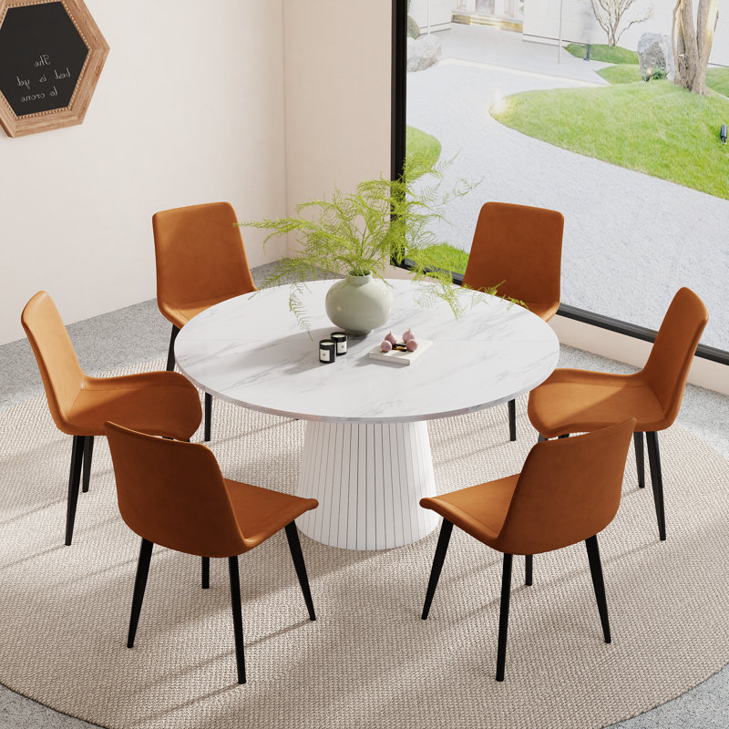 Ensemble de table de salle à manger Fultz, 7 pièces : table, 6 chaises, Blanc, Brun