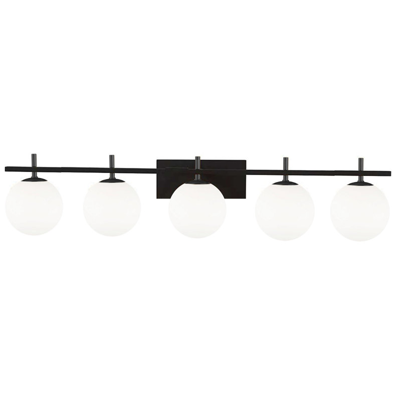 Matte Black 5-Light Dimmable Vanity Fixture with Frosted Glass Shades