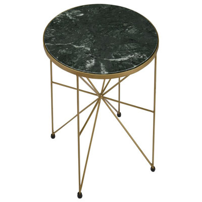 Eliska Round Accent Table with Marble Top Green and Antique Gold -  Alma, Retsaoc 936061