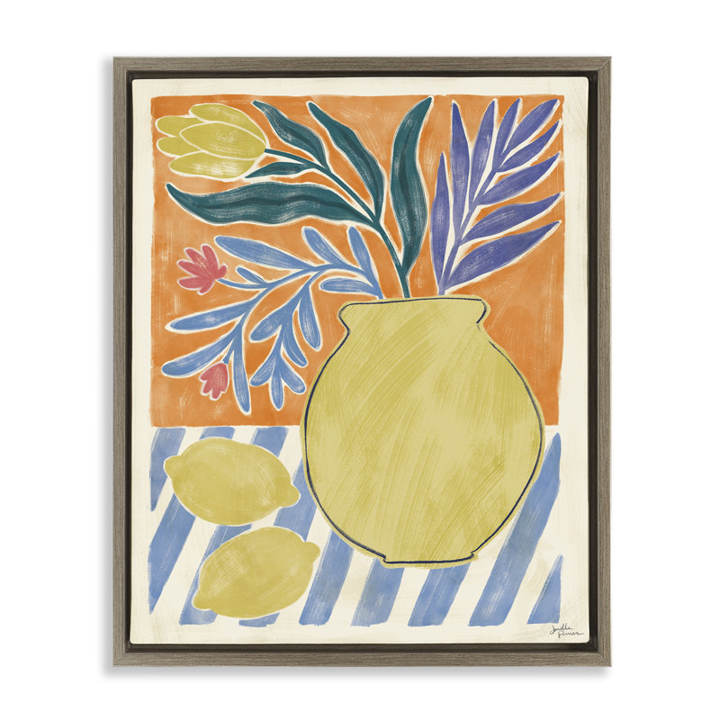 «Vase & Lemons Still Life», art mural sur toile flottante noire, design par Janelle Penner, H 21 po x l 17 po, Brun