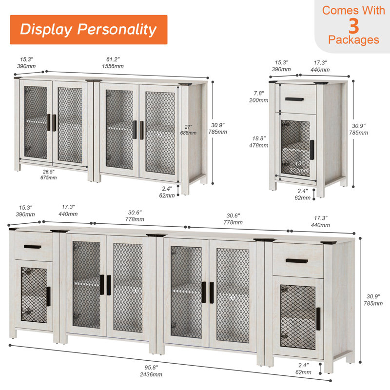 Tv Stand Set With Drawers For Ups To Tv,storage Cabinets With Adjustable Shelf ,antique White