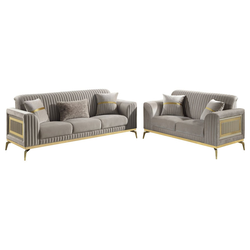 Duplessis 2PC Living Room Set Taupe, 2 Pieces: Loveseat, Sofa, Taupe