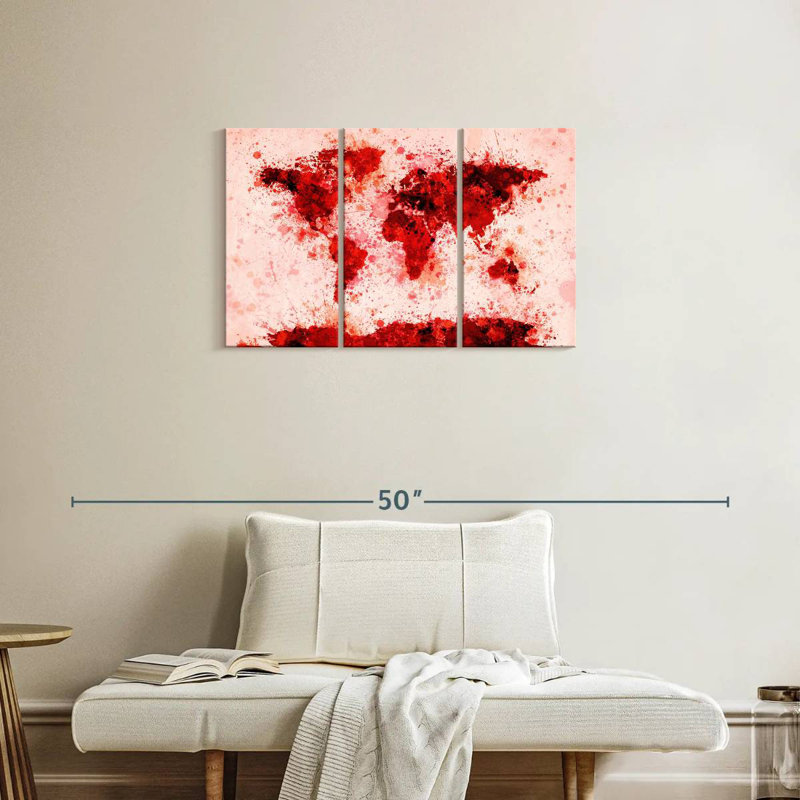 Aliaz World Map Paint Splashes Red, 20" H x 33" W