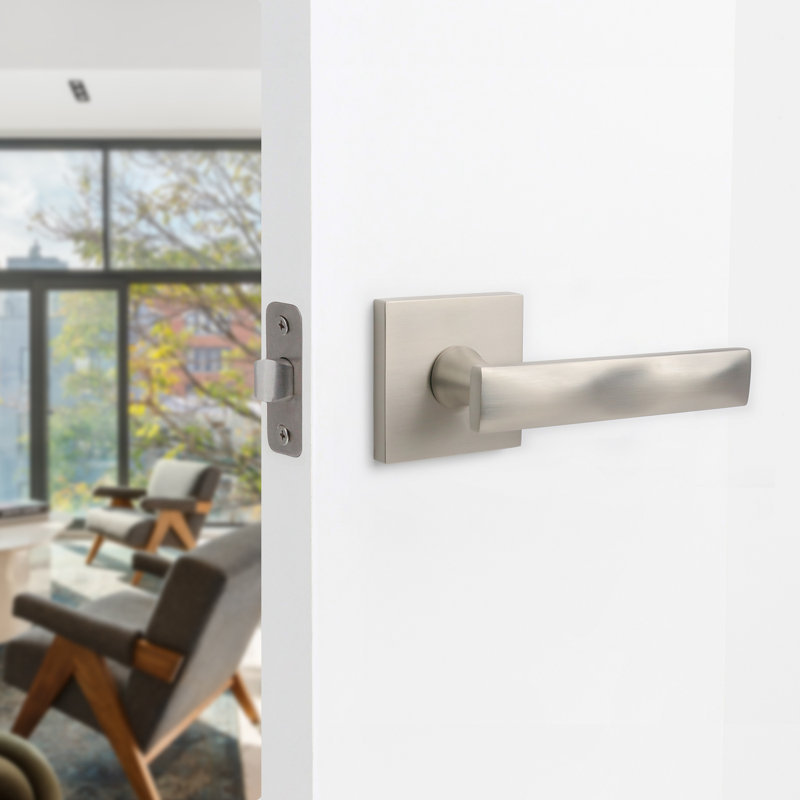 Essex Modern Interior Door Lever, Left, Passage, Satin Nickel