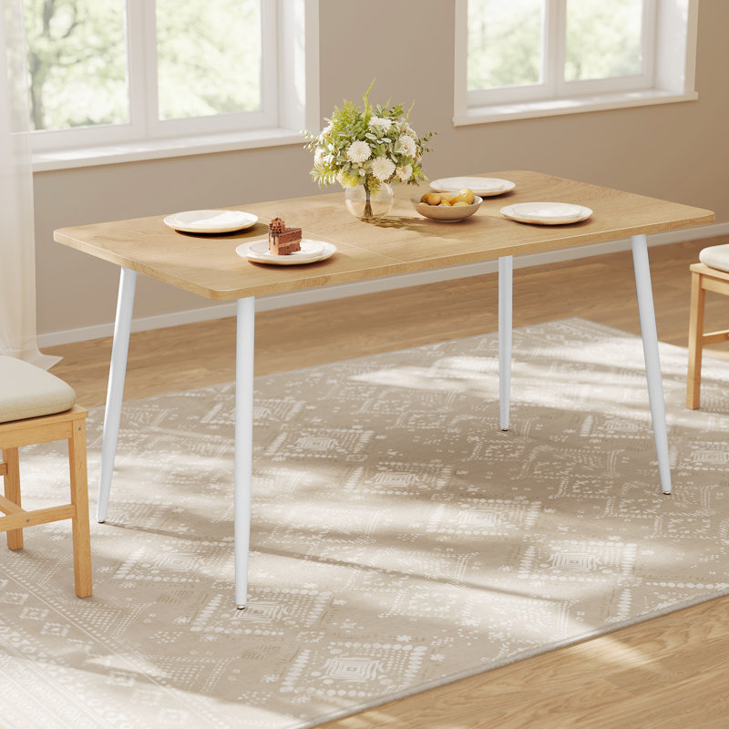 Metal Base Dining Table, Cloud White, Golden Oak