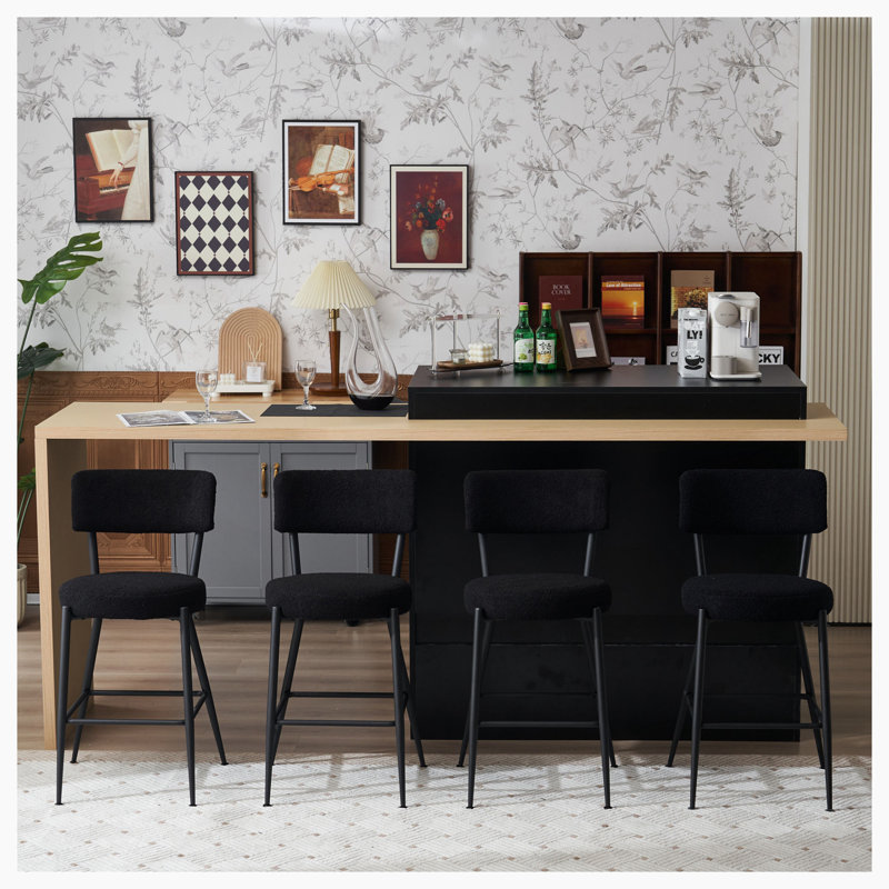 Jala Upholstered Counter Stool with Metal Frame, Black, Black