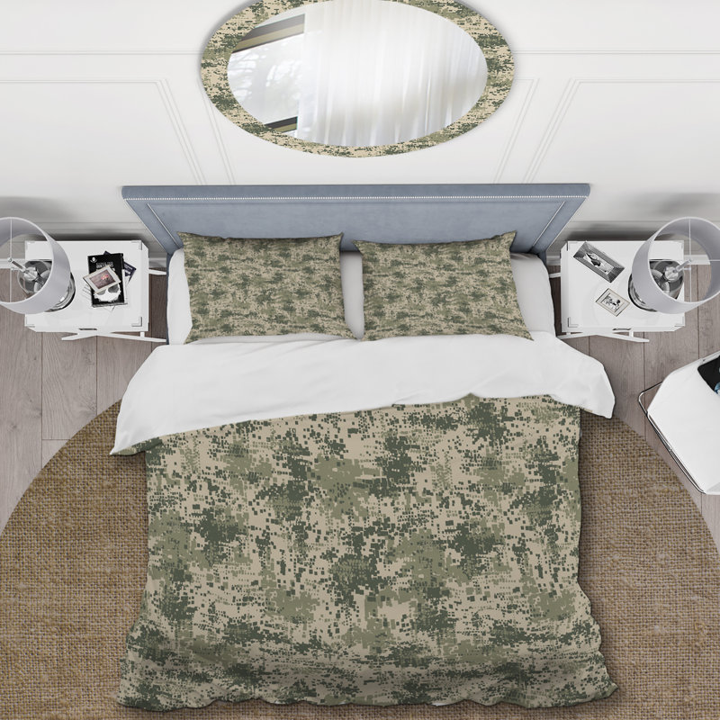 Ensemble de housse de couette en microfibre vert / brun 3 pièces, Housse de couette pour grand lit et 2 taies décor