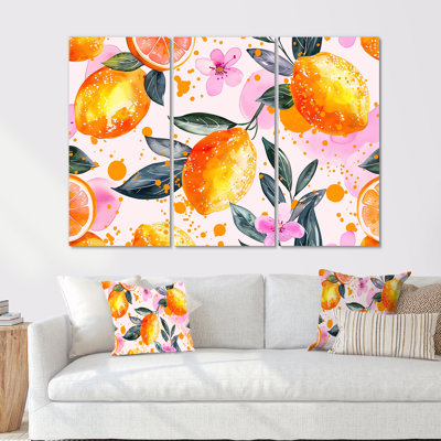 Yellow Pink Floral Orange Trees I - Fruits Wall Decor Set