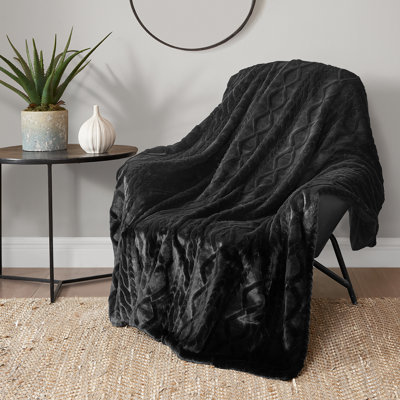 Lucky Brand Embossed Cable Reversible Faux Fur Premium Luxury Thow Blankets - 50" x 70"