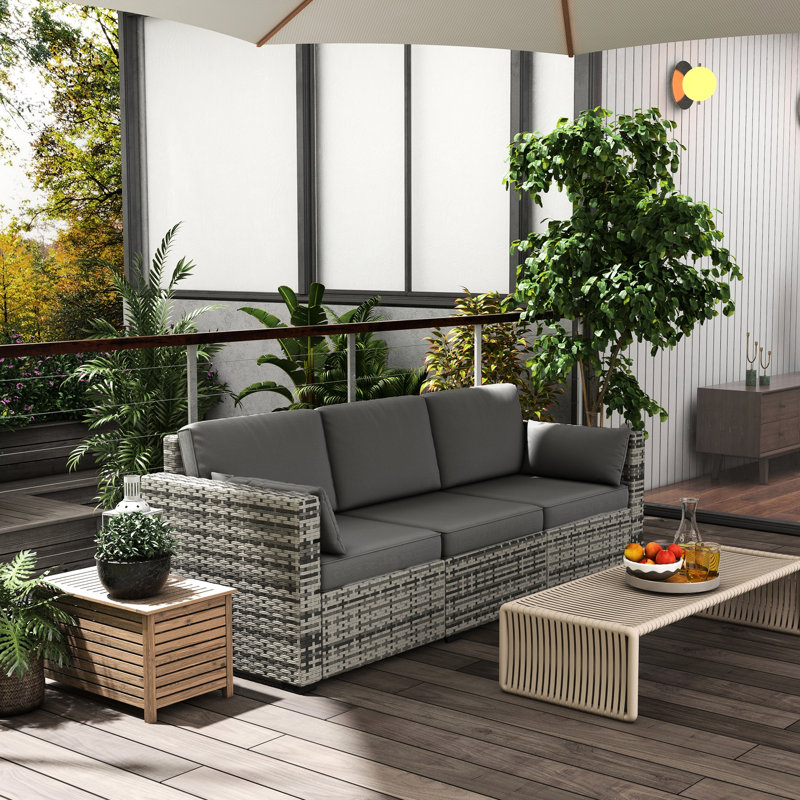 Gray Pe Outdoor With 3 Seats, Cushions, And A Steel Frame For Outdoor, 3 Soft Cushions Support Backyard