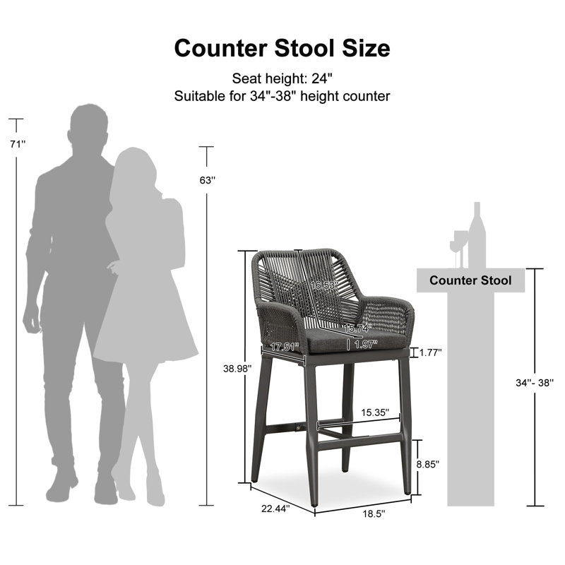 Almontiser Upholstered Cotton Counter Stool, Gray