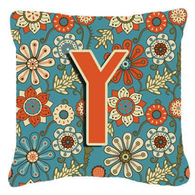 Lettre fleurs Monogram rétro intérieur/extérieur Throw Pillow