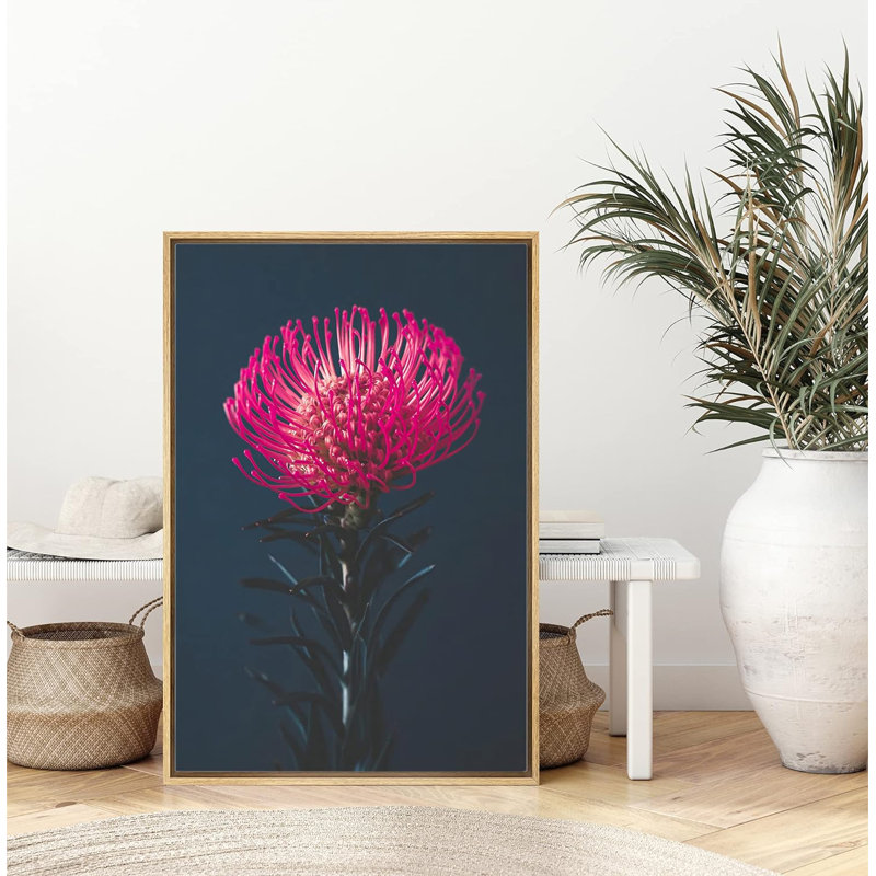 Flower Blossom " IDEA4WALL Framed Canvas Print Wall Art Magenta Flower Blossom On Dark Background Botanical Wilderness Digital Art Realism Glam CloseUp Colorful For Living Room, Bedroom, Office "