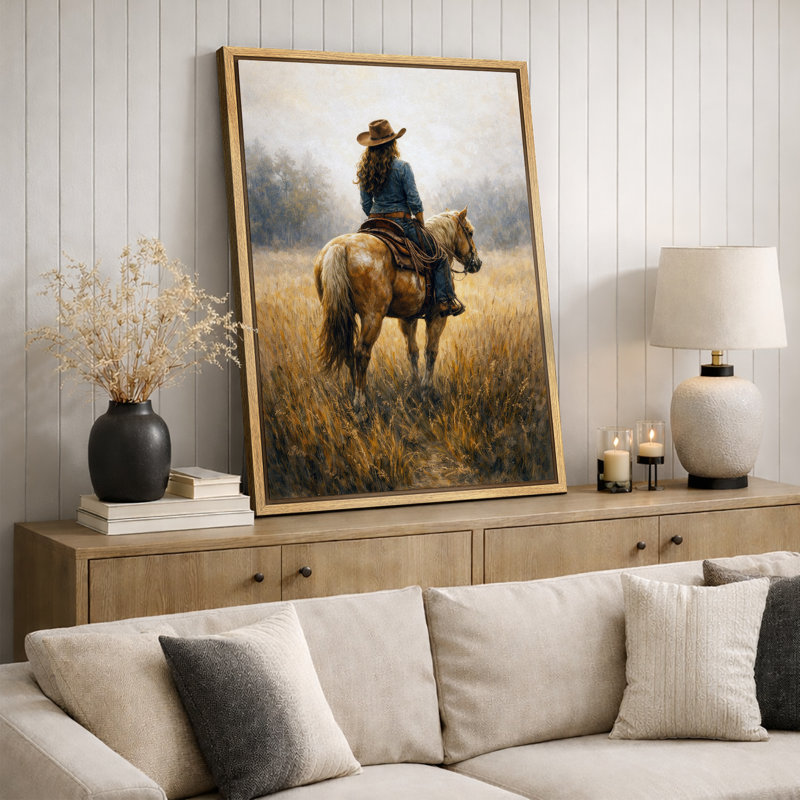 Illustration de paysage de prairie à cheval Western, photos de salon, impression sur toile giclée sur toile encadrée