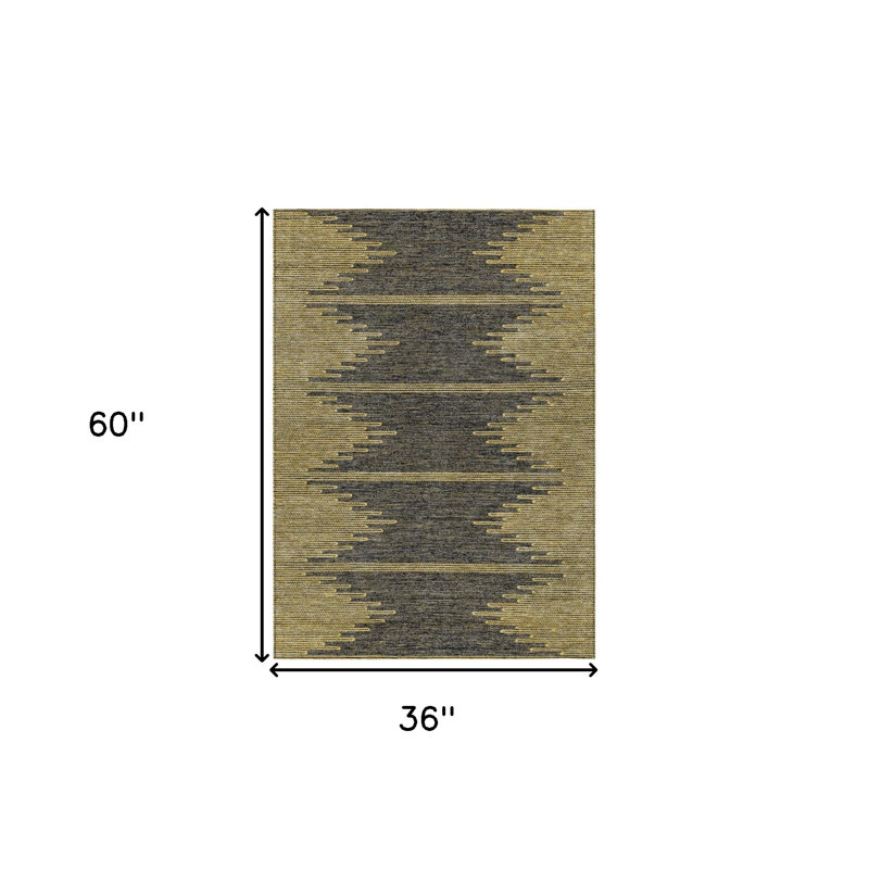 3' X 5' Dark Gray And Gold Abstract Washable Indoor Outdoor Area Rug