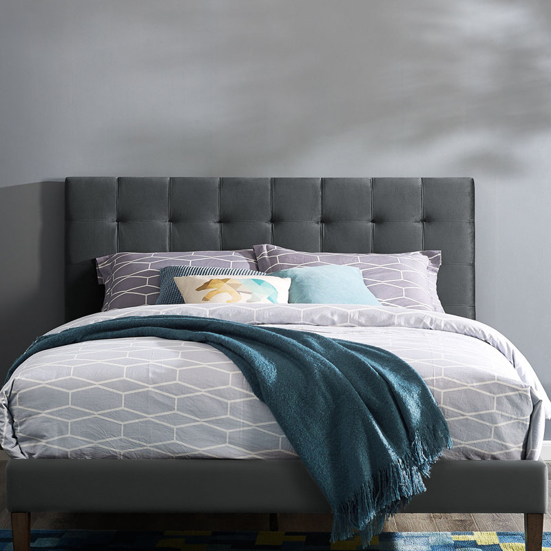 Tête de lit capitonnée en velours Paisley, Gris, Double/grand
