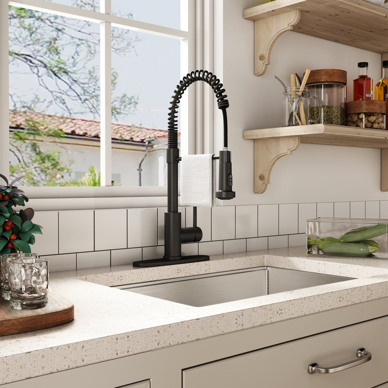 Robinet de cuisine rétractable à poignée simple avec capteur tactile, Noir mat