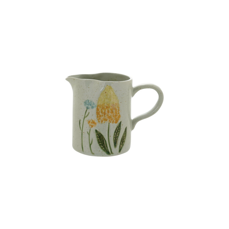 Hand-Painted Stoneware Pitcher With Flowers