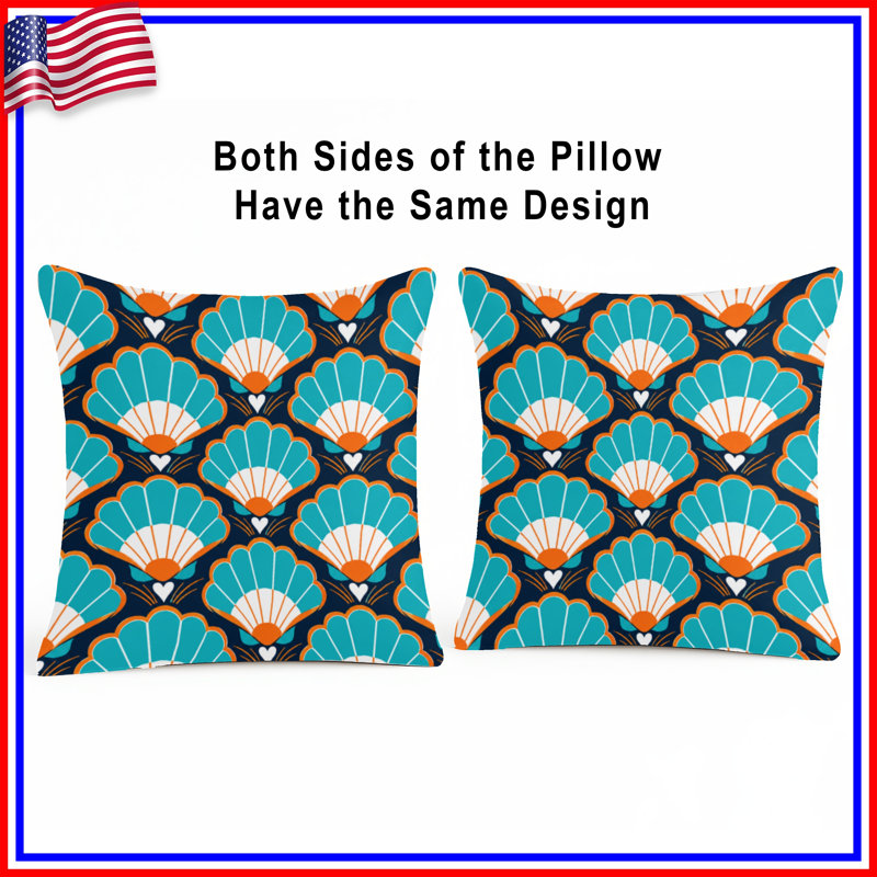 Blue Orange Shell Pattern Double Sided Throw Pillows, 20 x 20 inches
