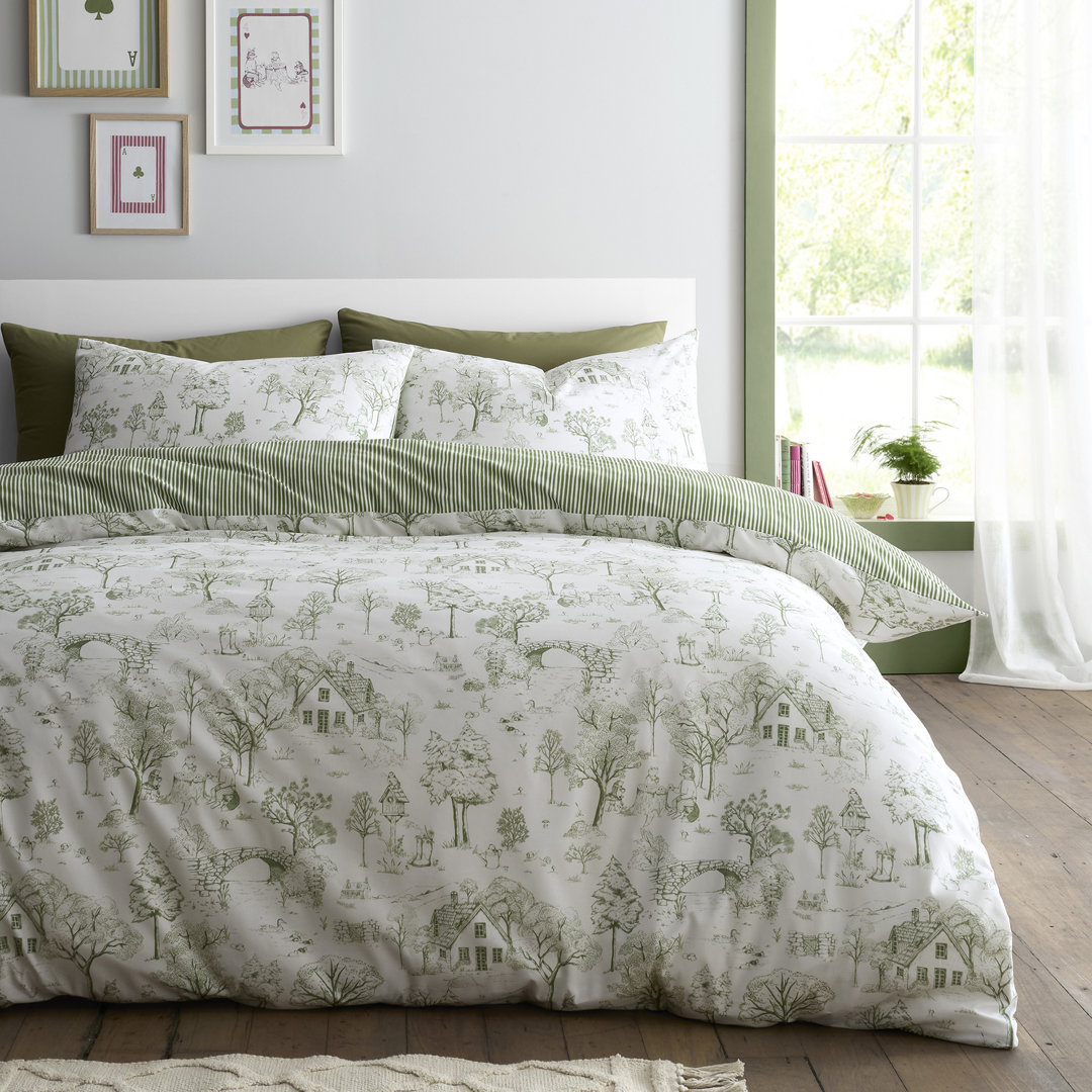 Fusion Woodland Toile Cotton Blend Geometric Duvet Cover Set with Pillowcases