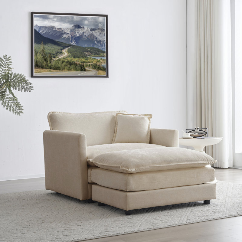 Living Room Set, Chenille Sofa With Ottoman,  For Living Room, Light Coffee Chenille