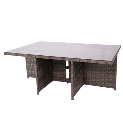 Outdoor Aluminum Wicker Dining Table With Glass Top And Umbrella Hole