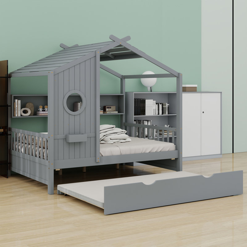 Lit maison avec lit gigogne, Lit double, Gris