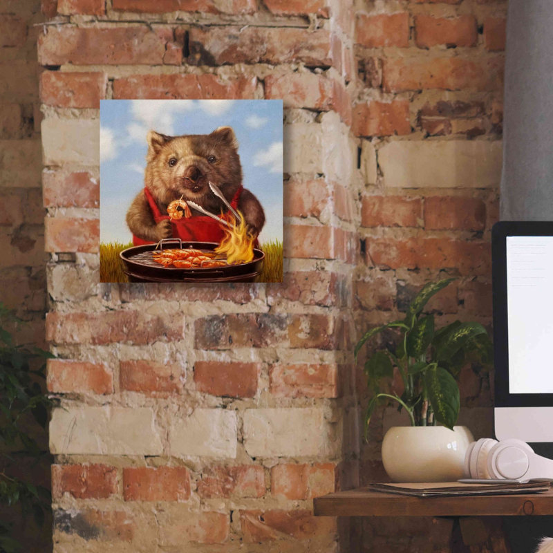 «Shrimp On The BBQ» par Lucia Heffernan, art mural sur toile, H 12 po x l 12 po x P 0,75 po
