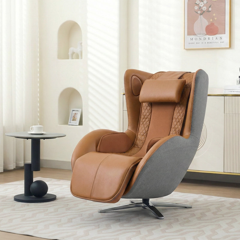 Fauteuil de massage intégral Nouhaus Aurora, fauteuil inclinable sans gravité, fauteuil électrique en cuir véritable avec thermothérapie, système de massage pneumatique, base pivotante et Bluetooth pour le salon