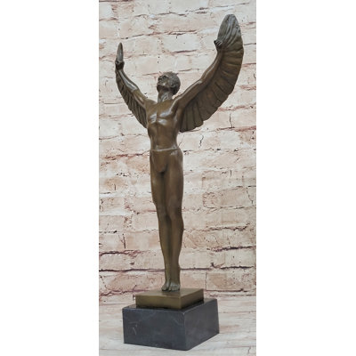 Icarus Rising Bronze Sculpture Statue by Boizot Winged Male Figure on Marble Base