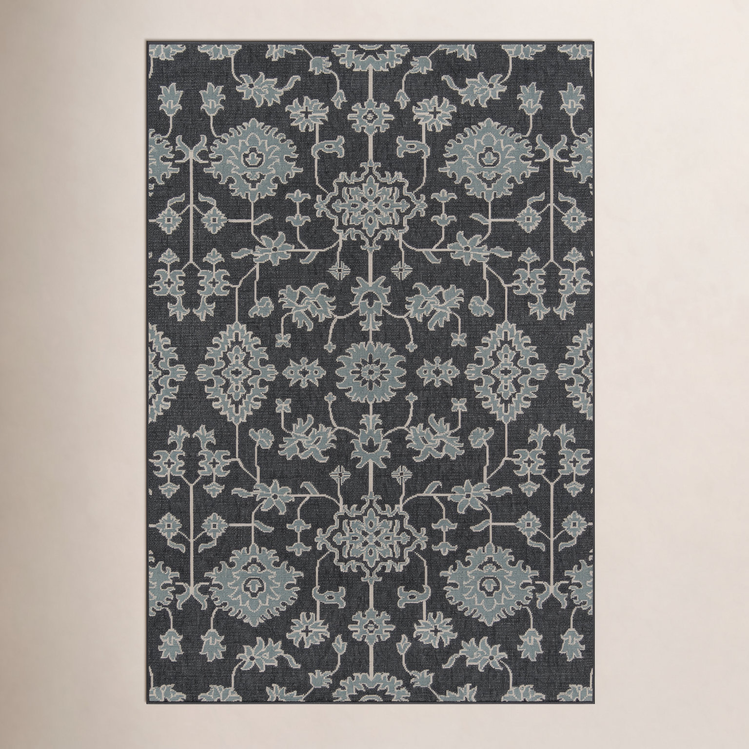 Adrienne Charcoal Floral Outdoor Rug, Rectangle 6'7" x 9'6"