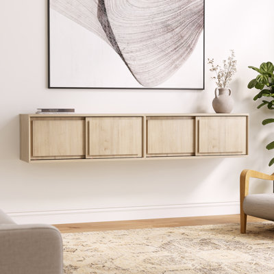 Meuble télé flottant, armoire murale avec portes coulissantes pour le salon, table de chevet moderne sans mains pour la chambre à coucher