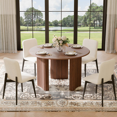 5-Piece Round Dining Table Sets with 46" Table and 4 Upholstered Fabric Chairs for Modern Kitchen & Dining Room Furniture