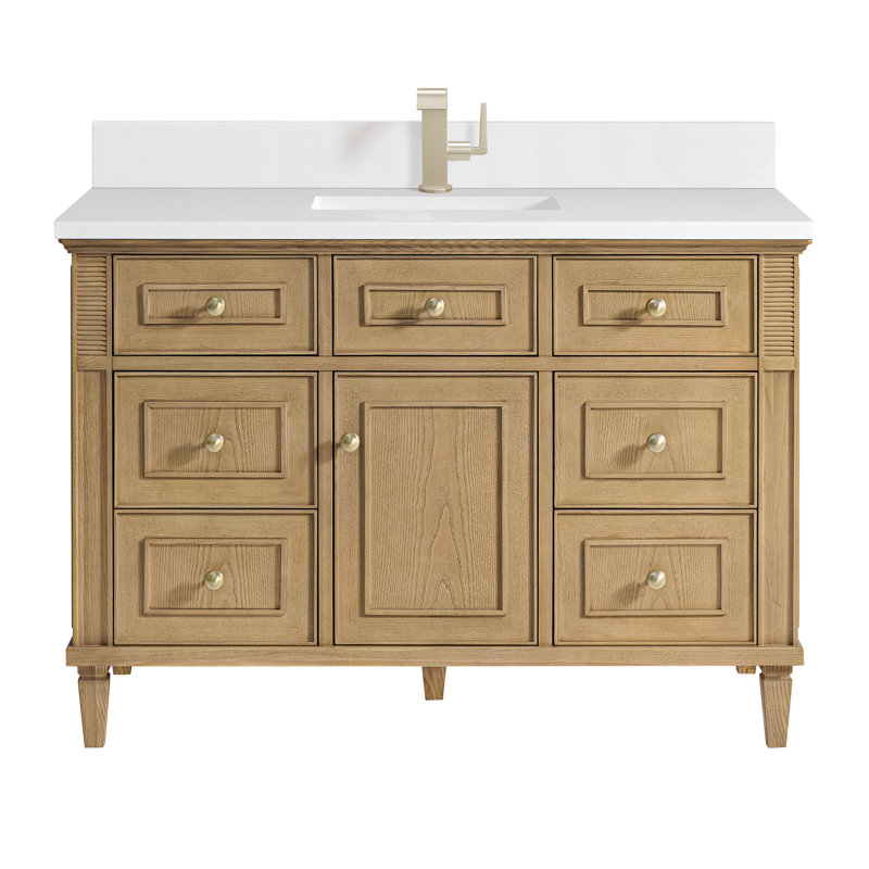 Lorelai 48'' Single Bathroom Vanity with Top, Light Natural Oak, White Zeus Quartz, Single-Hole