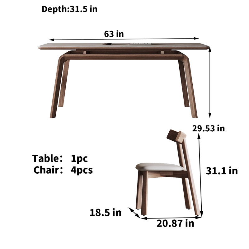 Ensemble de table de salle à manger Nordic Wabi-Sabi, H 29,53 po x L 63 po x l 31,5 po