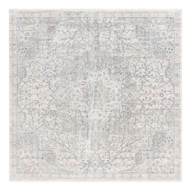 Tapis oriental gris / ivoire Kaleigh, Carré 8 pi
